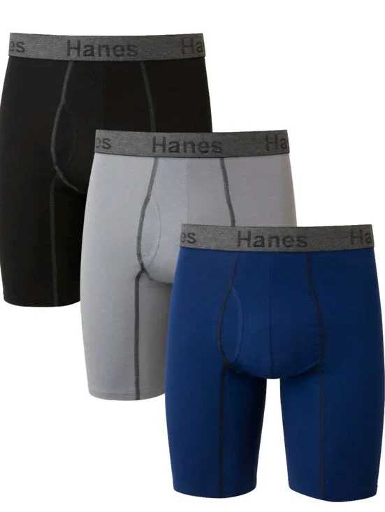 Hanes Men’s 3-Pack Boxer Briefs – Black, Gray & Blue. Size Small. NWT.