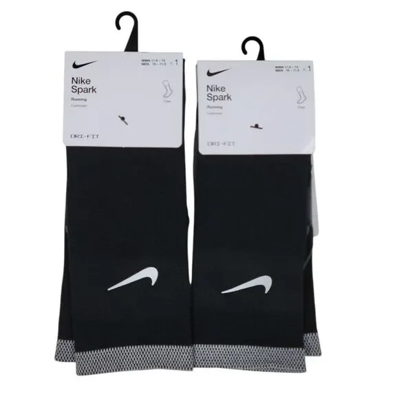 Nike Spark Cushioned Running Crew Socks Men 10-11.5 Women 11.5-13 Reflective 2Pr