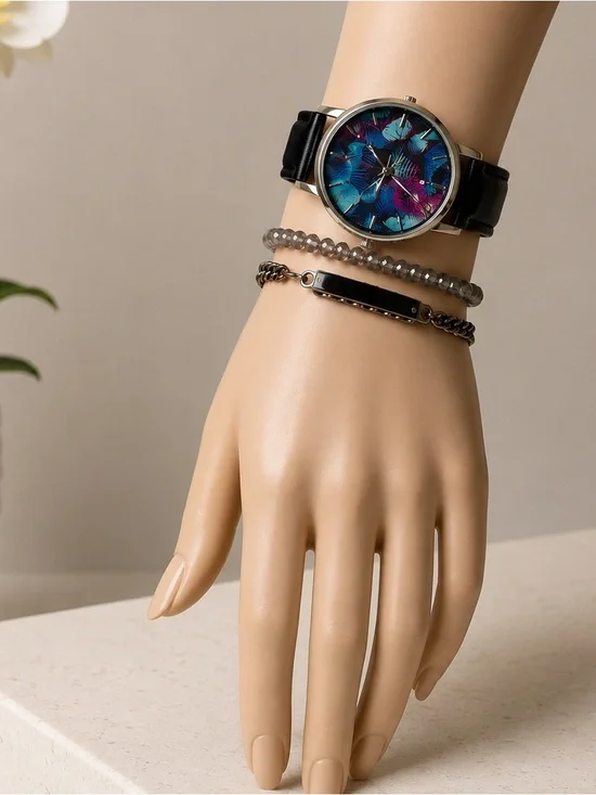 Women's‎ Black Strap Watch 39mm Set, Created for Macy's
