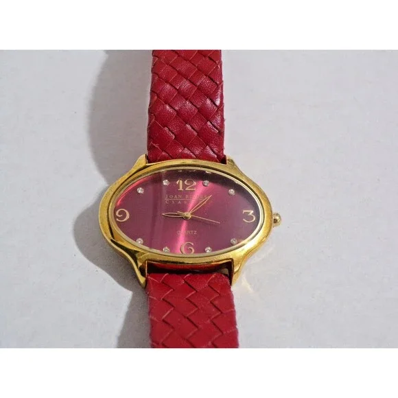 Joan Rivers Classic Collection #377 Red Leather Band Adj Gold Tone Women's Watch