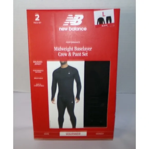 NIP MENS NEW BALANCE 2 PC. BASELAYER CREW TOP & PANT‎ SET~SZ LRG~WARMER