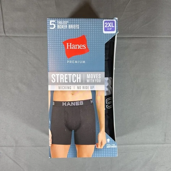 Hanes Premium Boxer Briefs Mens XXL 44-46 Multicolor Dark 5 Pack Tagless Stretch