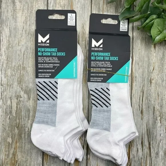 MISSION Unisex Performance Heel Tab, Medium, Black 2,  2-Packs Size L