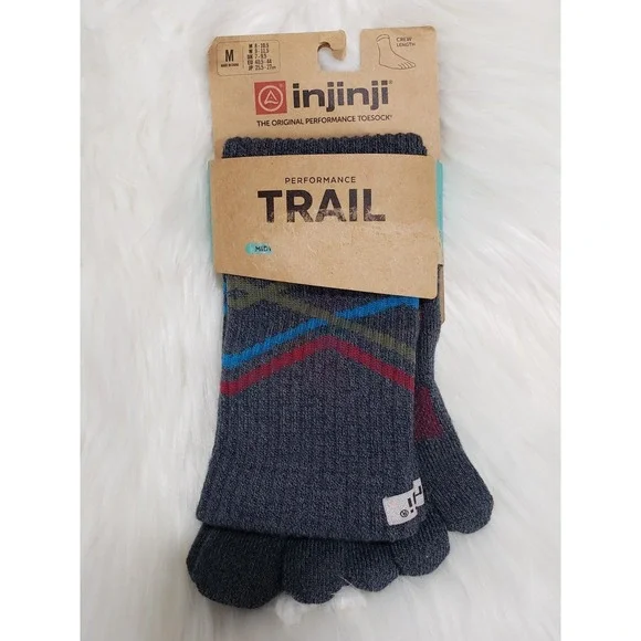 Injinji Toe socks Men's Trail Midweight Mini Crew Medium Granite Coolmax NEW