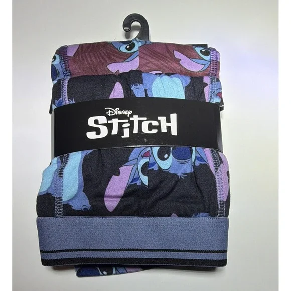 Disney Stitch Men's Boxer Briefs, 2XL Regular, Graphic Print Black/Blue/Purple