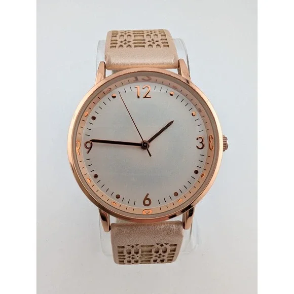 Francesca's‎ Watch Women 36mm Rose Gold Case Pink Faux Leather Band- New Battery