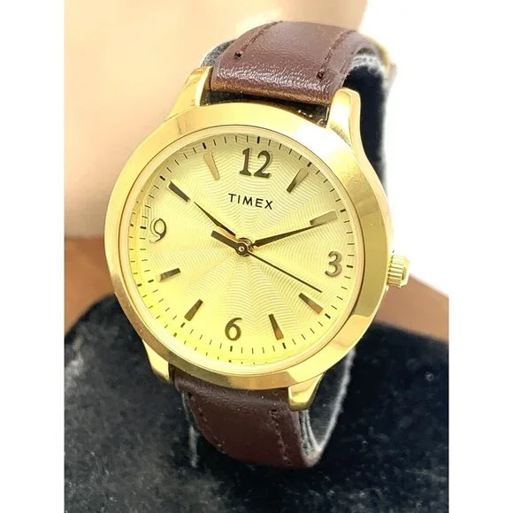 Timex Women's Watch TW2V36000 Quartz Gold Brown Leather Band 32mm