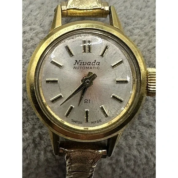 Nivada Automatic Womens Watch 21 Jewels‎ Swiss Made Gold Plated 18MM 6