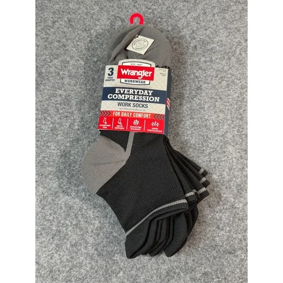 Wrangler Workwear Everyday Compression Work Socks Men Size 6-12 Black Grey NWT