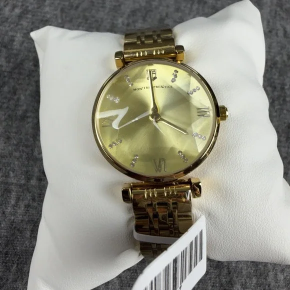 Montres Prestige Womens Watch MPW-0017 Gold Dial Gold Bracelet Dress Date 30M