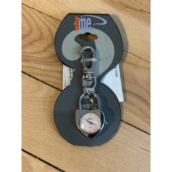 Heart Keychain Quartz Watch Fob Charm Key Ring Bag Purse Clip new why me? Y Y2K