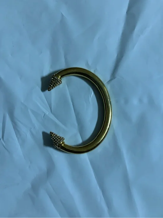 Gold Open Cuff Bracelet with Crystal Pyramid Ends