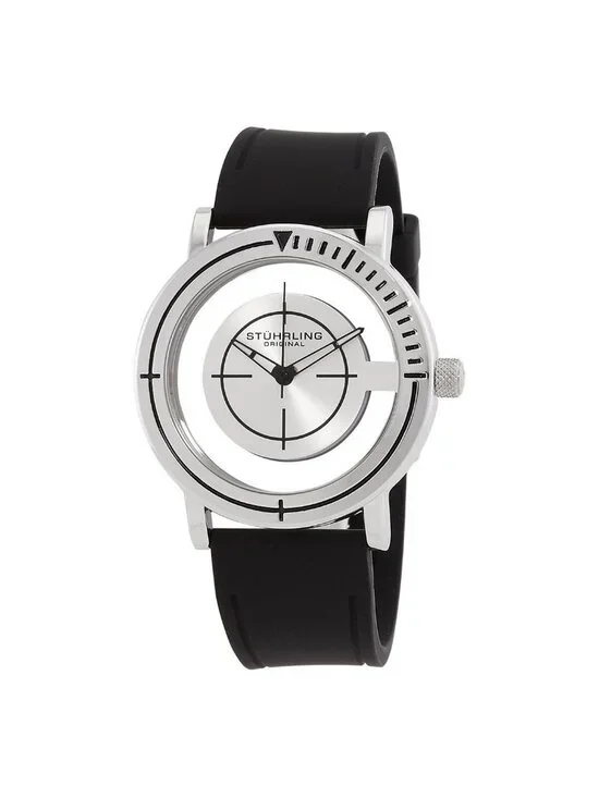 NWT Stuhrling Original Aviator Quartz Silver Dial Men's Watch