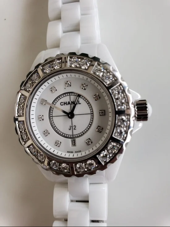 CHANEL White Ceramic J12 Diamond Bezel Women's Watch