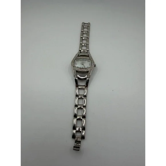 Anne Klein Womens Silver Tone Crystal Watch Mother of Pearl Dial 10/7155 753H