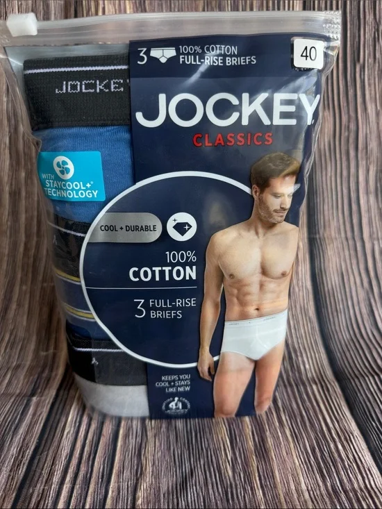 Jockey Classics Men’s 100% Cotton Full-Rise Briefs 3-Pack Size 40 New