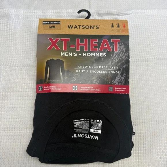 Watsons XT-HEAT Mens Crew Neck Baselayer Black Warmest Thermal Top Medium M New