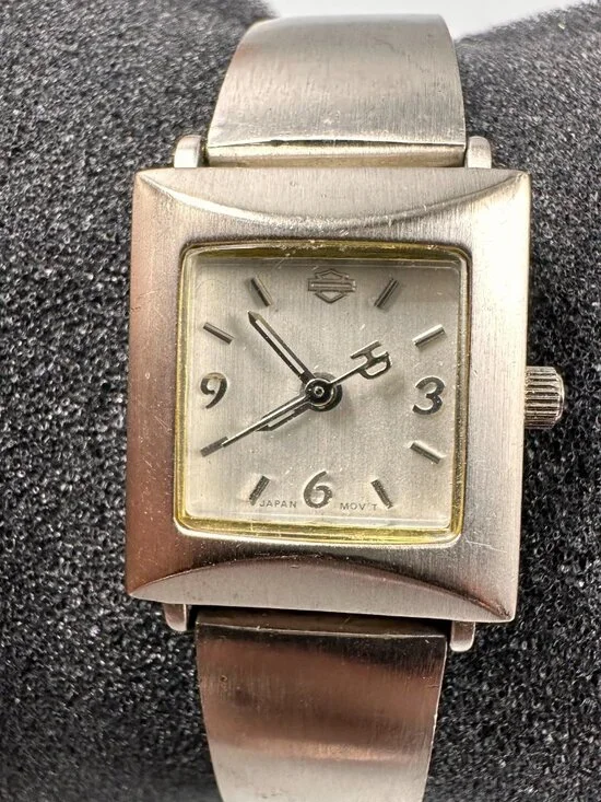Harley-Davidson Women Watch Silver Tone 19MM Square Dial New Battery 6.5