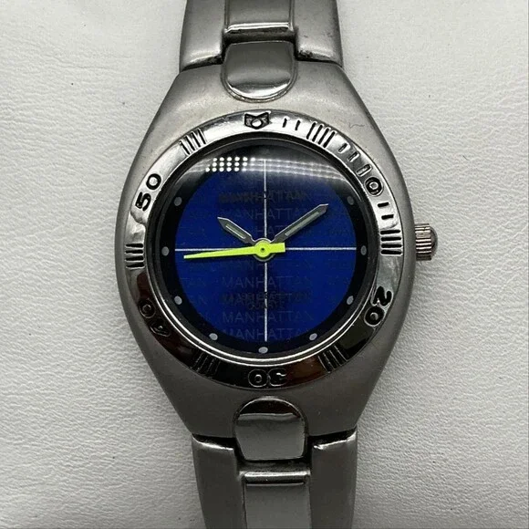 Manhattan Womens Watch 28mm Blue Dial Stainless Steel New Battery 7.75