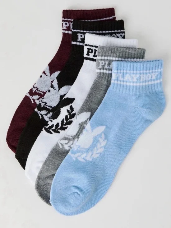 PLAYBOY Ankle Sock 5-Pack in Light Blue, Gray, White, Black, Maroon