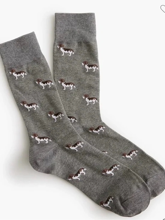 J. Crew Gray Crew Socks with Brown & White Dog Motif Beagle
