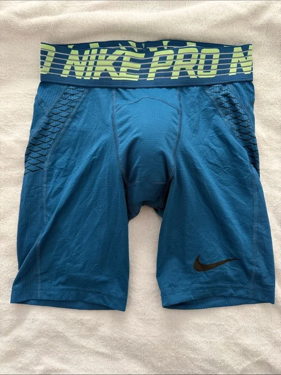 Nike Blue Compression Shorts with Navy Lime Waistband