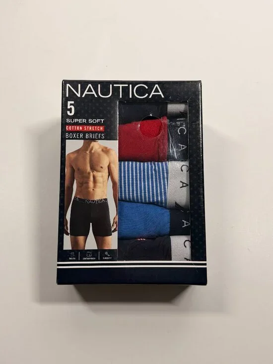 NWT Nautica Cotton Stretch Boxer Briefs - 5 Pack - Varied Colors and Prints