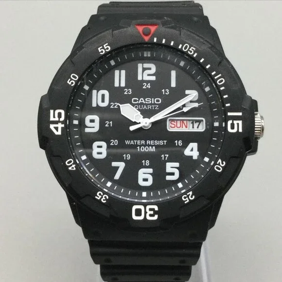 Casio MRW-200H Mens Watch 44mm Black Dial Day Date Diver 100M Resin Strap