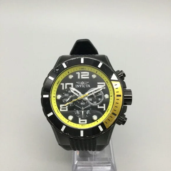 Invicta Pro Diver 18741 Mens Watch 51mm Black Yellow Dial Chronograph Tritnite
