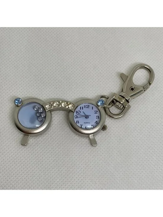 Cute Eyeglasses Sunglasses Clip on Pocket Watch Key Chain  Quartz running