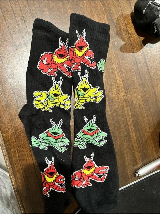 Black Novelty Lobster Crew Socks - Multicolor Pattern