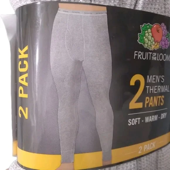 Fruit of The Loom Mens Thermal Pants Size L Large Gray Long Johns Waffle Warm