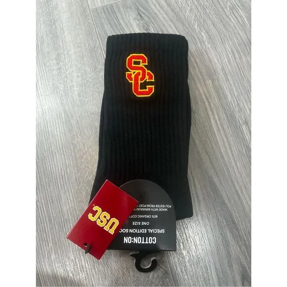 USC Black Crew Socks with Red & Gold Logo