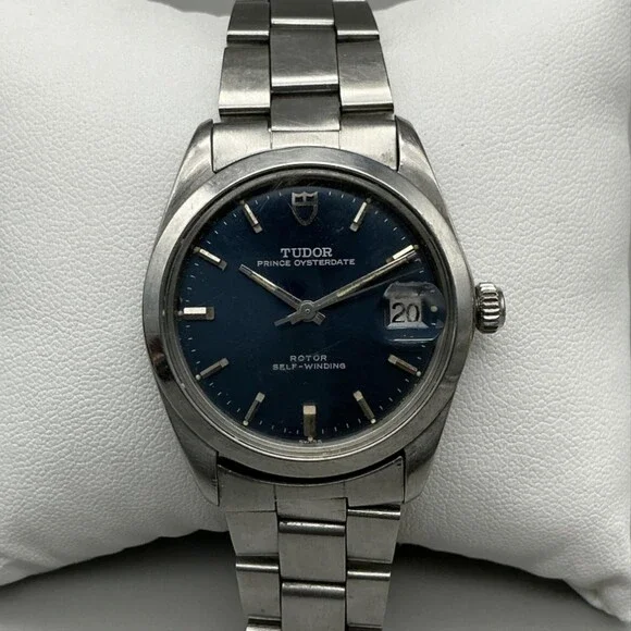 Vintage Tudor Prince Oysterdate Mens Watch 33mm Blue Dial Oyster Automatic 7.5