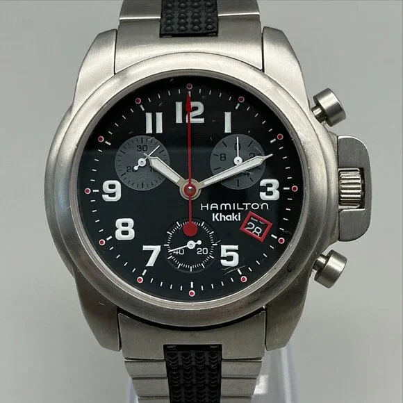 Hamilton Khaki Mens Watch 36mm Chronograph 6313 Black Dial New Battery 7