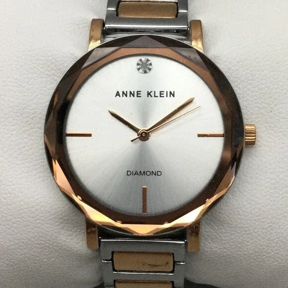 Anne Klein Womens Watch 32mm Two Tone Diamond Bracelet AK/3279 New Battery