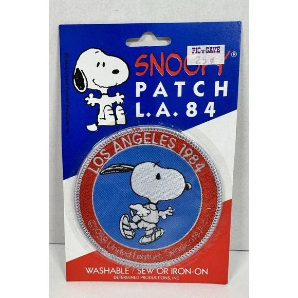 1984 LA Olympics Snoopy Peanuts Patch Iron Sew On Track Running NEW Collectable