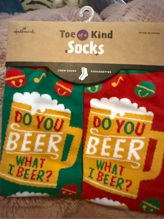 Cotton blend novelty crew socks, Hallmark -  Beer-themed Christmas socks 2-pack