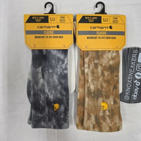 2 Pair Carhartt Classic Midweight Tie-Dye Crew Socks Men's Size Large 9-11.5