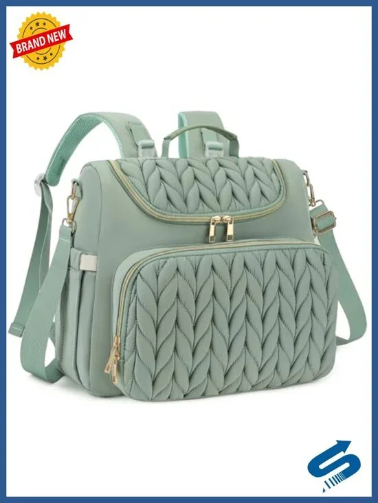 Quilted Mini Diaper Bag Backpack Crossbody Tote for Mom, Water Resistant Nylon