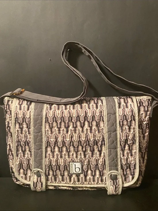 Cinda B Tote Bag, Diaper Shoulder Bag Gray Quilted Adjustable Strap Snap Close