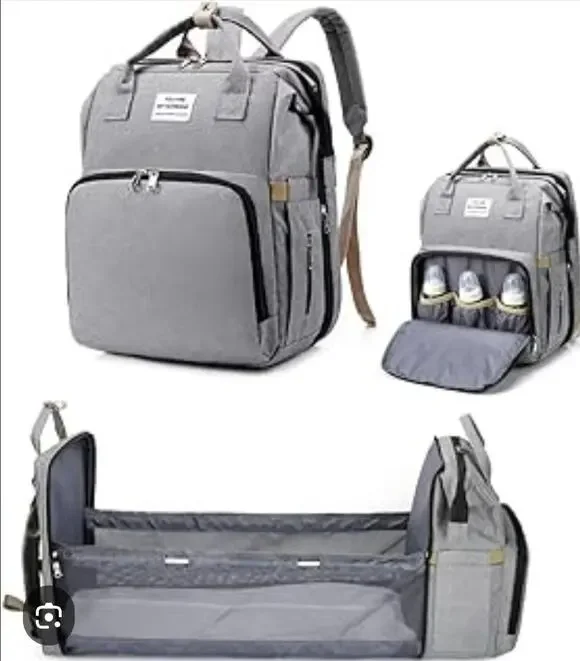 Land Travel Diaper Bag Backpack with USB & Fold-out Bassinet