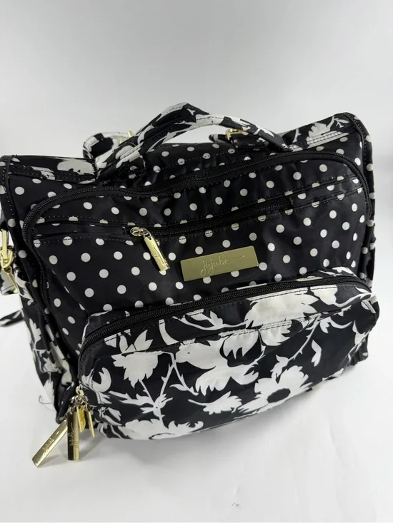 JuJuBe B.F.F. Convertible Diaper Bag Backpack Black White Floral Polka Dot