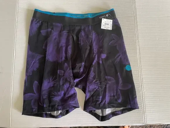 Men's Stance Purple Black Flowers Boxer Briefs Underwear S