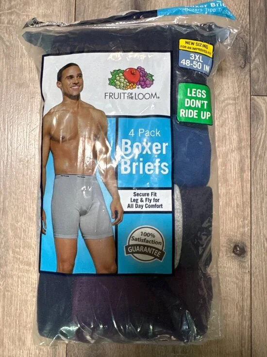 Fruit Of The Loom NIP Mens 4-Pack Boxer Briefs 3XL 48-50
