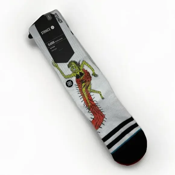 Stance x Neckface Classic Crew Socks Large 9-12 NWT White Horror Skate Art Graff