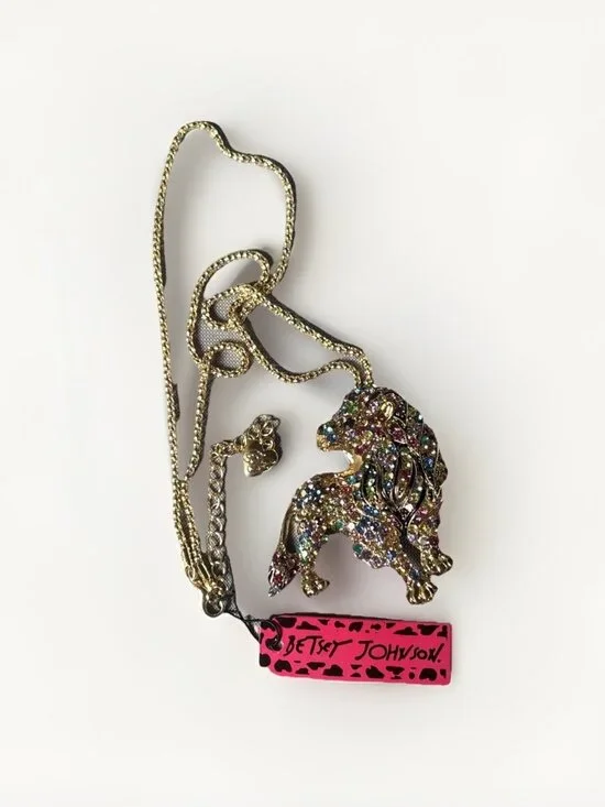 Betsey Johnson Necklace Lion Gold Multi Color Crystals Gift Box Organza Bag LK