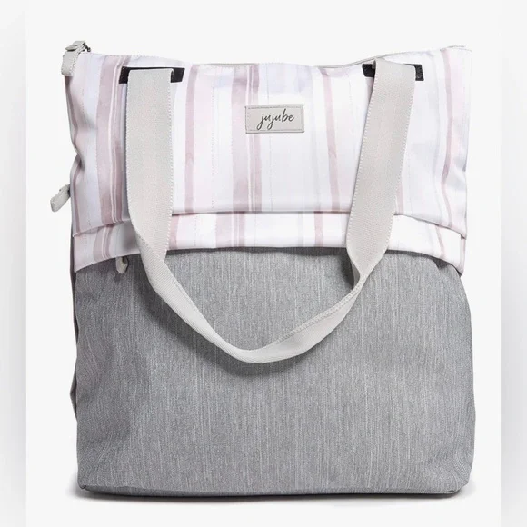 Ju-Ju-Be All Purpose Shoulder Tote Bag Striped Pink Glacier Gray Baby Travel Bag