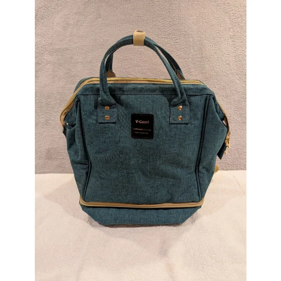 V-Coool Professional Cooler Bag Baby Bag Teal Beige Cooling Pocket Tote Backpack
