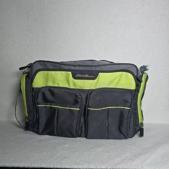 EDDIE BAUER Water Resistant Bag Green Gray & Black Large Diaper Bag